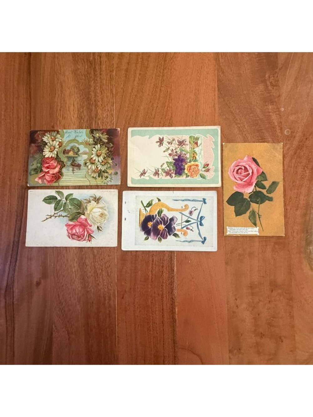 Lot of 5 Antique Floral Postcards (1900s) Embossed & Handwritten Messages